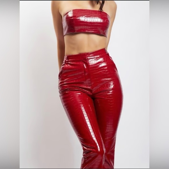 Meshki Pants - Meshki Red Croc-Effect faux leather